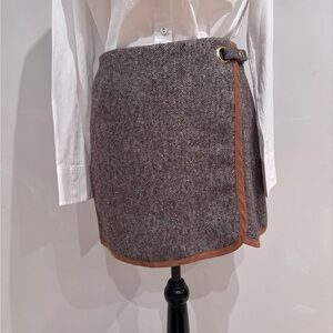 Topshop Tweed Mini Skirt with Brown Trim and side Buckle for Winter Styling